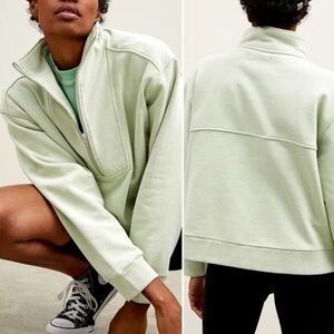 Everlane Organic Cotton Track Half Zip Green Pullover Sweatshirt Top